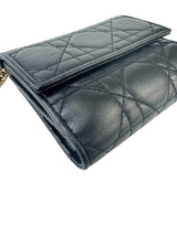 Christian Dior Black Cannage Leather Gardenia Mini Wallet (Full Set)