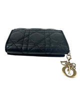 Christian Dior Black Cannage Leather Gardenia Mini Wallet (Full Set)