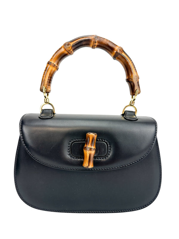 Gucci Vintage Black Bamboo 1947 Top Handle Bag
