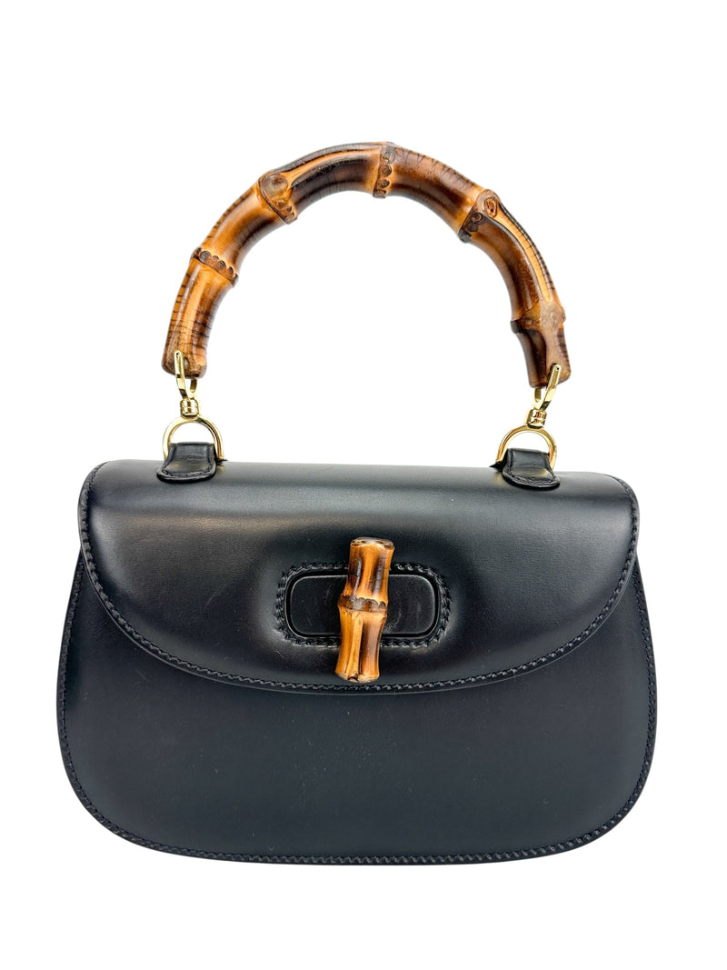 Gucci Vintage Black Bamboo 1947 Top Handle Bag