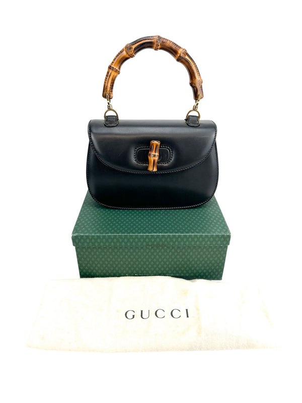 Gucci Vintage Black Bamboo 1947 Top Handle Bag