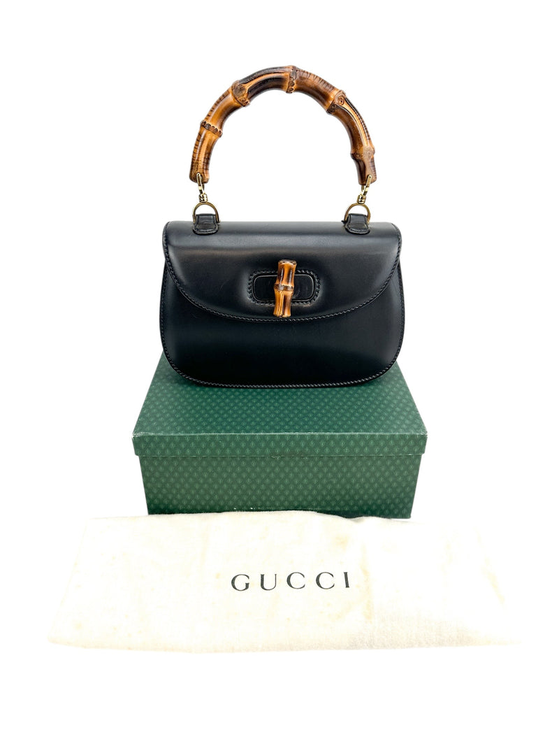 Gucci Vintage Black Bamboo 1947 Top Handle Bag