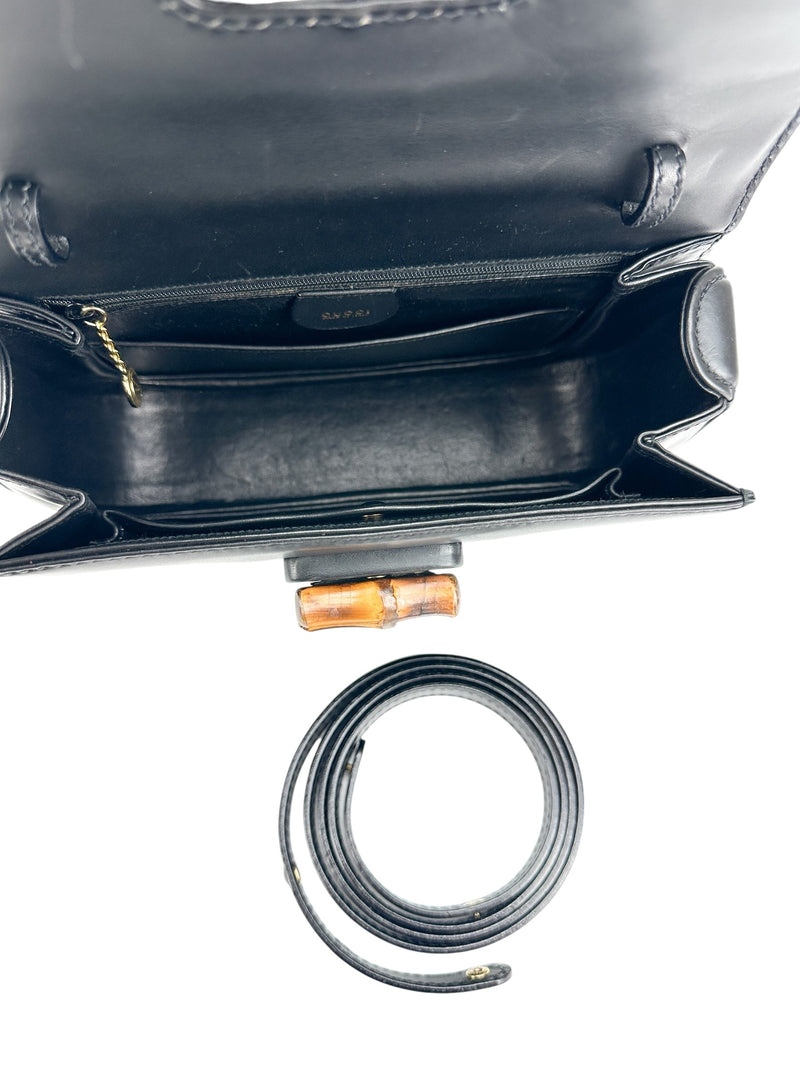 Gucci Vintage Black Bamboo 1947 Top Handle Bag