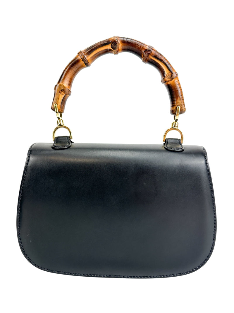 Gucci Vintage Black Bamboo 1947 Top Handle Bag