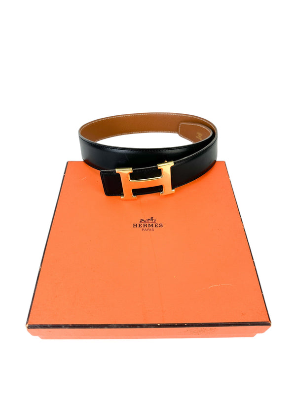 Hermès Black/Tan Reversible Constance Belt 65cm (Full Set)