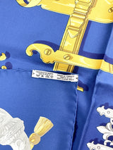 Hermès Blue and Gold Ferronerie Silk Scarf 90cm