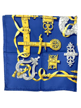 Hermès Blue and Gold Ferronerie Silk Scarf 90cm