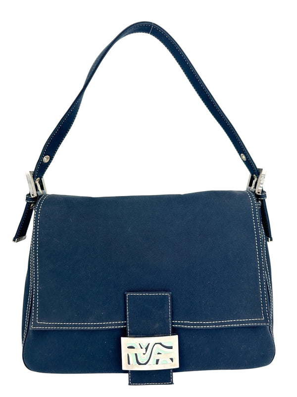 Fendi Navy Canvas Mama Baguette