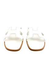 Hermès White Oran Leather Slides Size 36.5