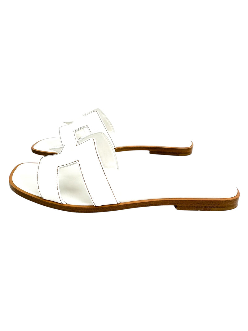 Hermès White Oran Leather Slides Size 36.5