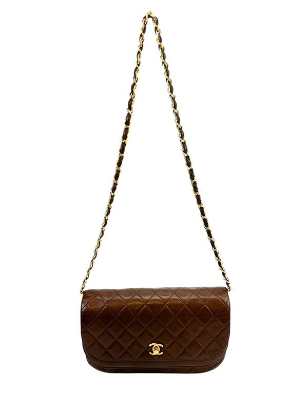 Chanel Vintage Brown Lambskin Double Flap (Full Set)