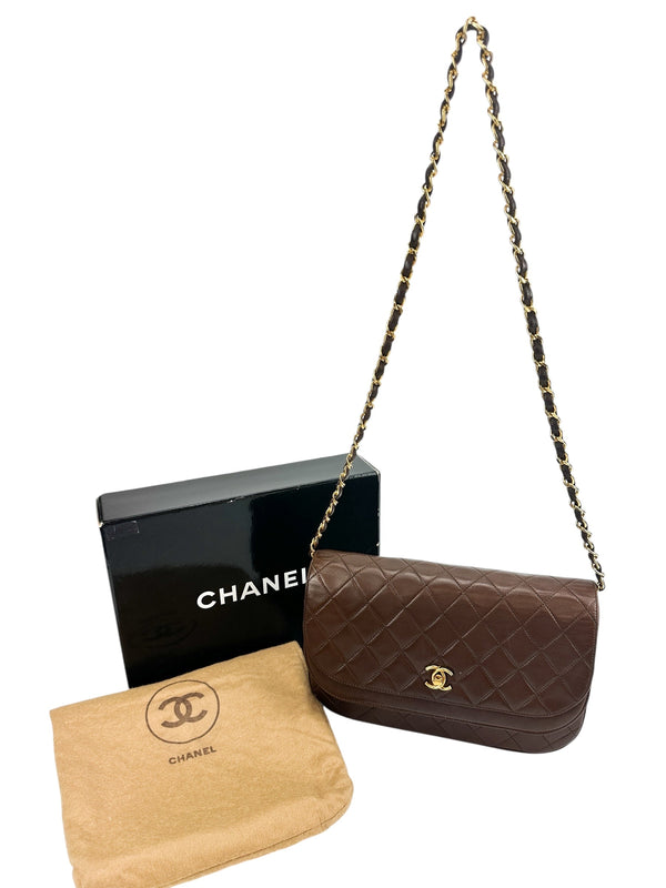 Chanel Vintage Brown Lambskin Double Flap (Full Set)