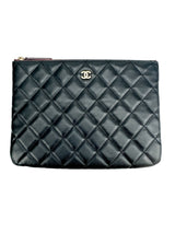 Chanel Black Quilted Lambskin O Case/Clutch Medium