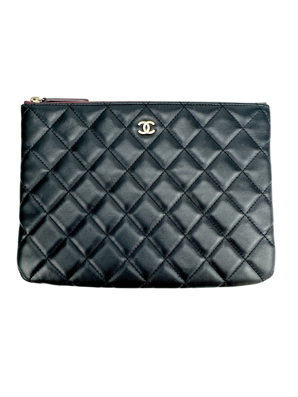 Chanel Black Quilted Lambskin O Case/Clutch Medium