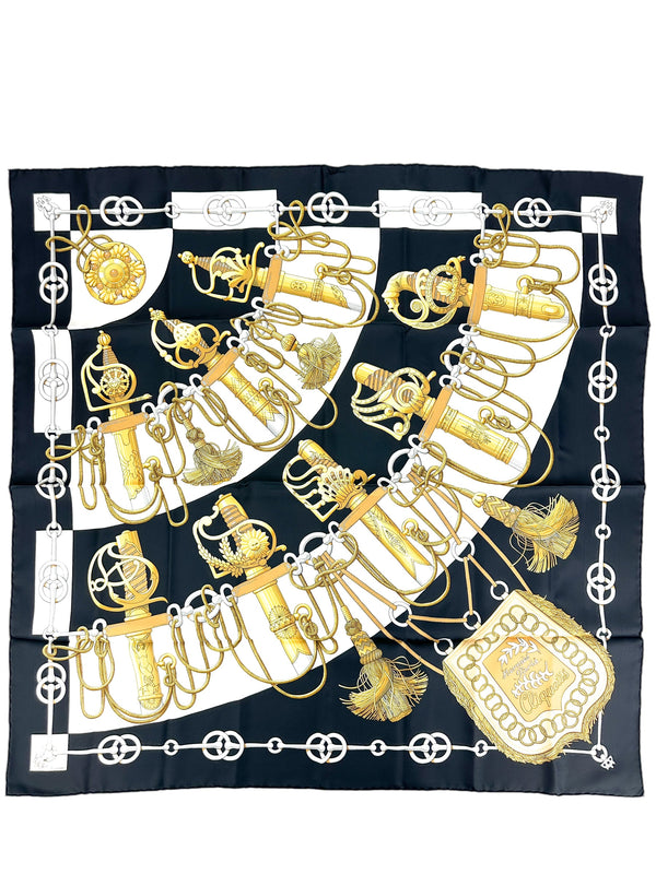 Hermes Black Gold Cliquetis 90cm Scarf