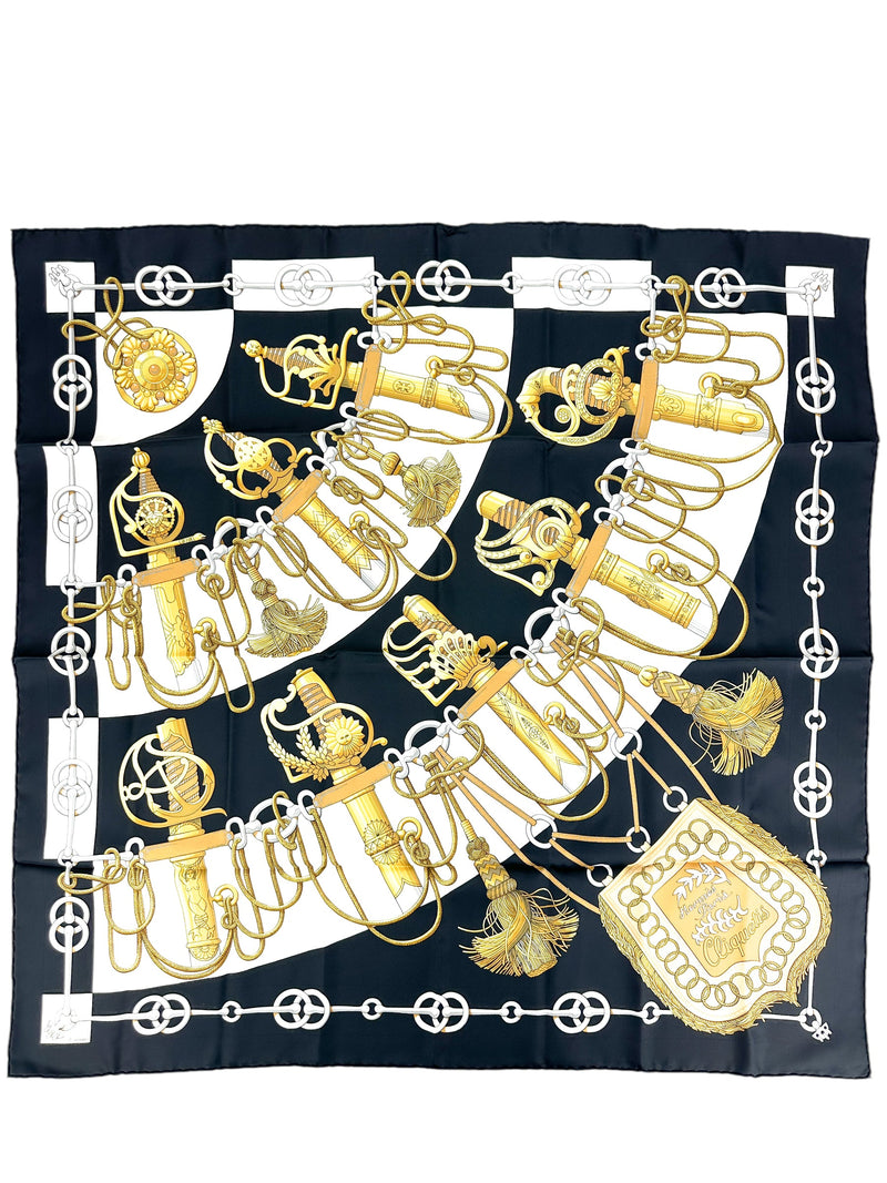 Hermes Black Gold Cliquetis 90cm Scarf