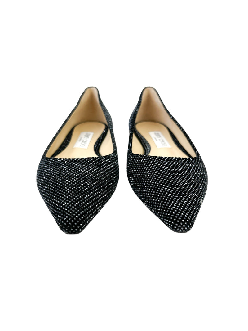 Jimmy Choo Romy Black Velvet Anthracite Flats Size 37