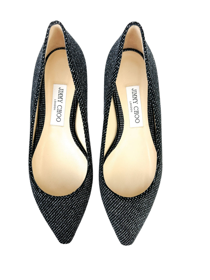 Jimmy Choo Romy Black Velvet Anthracite Flats Size 37