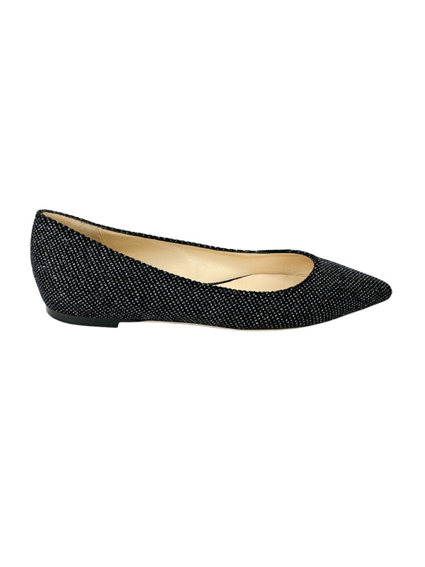 Jimmy Choo Romy Black Velvet Anthracite Flats Size 37