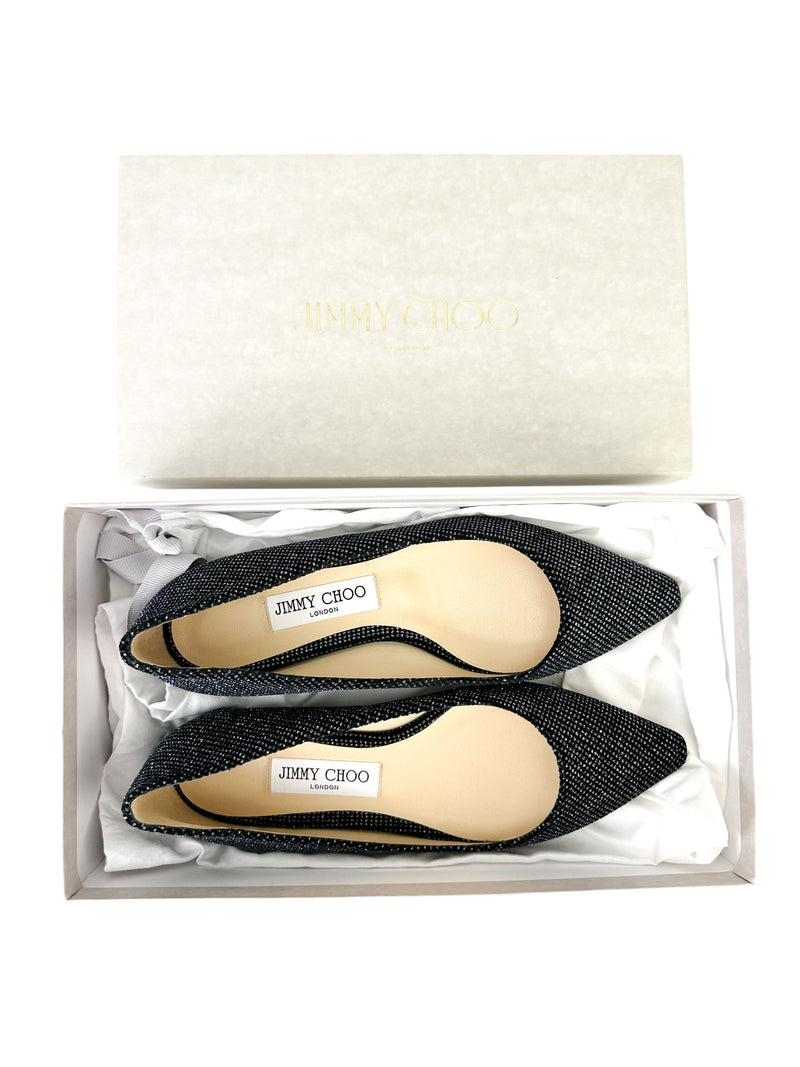 Jimmy Choo Romy Black Velvet Anthracite Flats Size 37