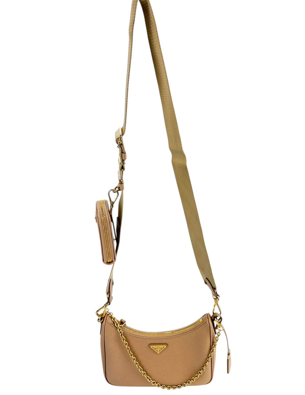 Prada Beige Saffiano Leather Re-Edition Bag (Full Set)