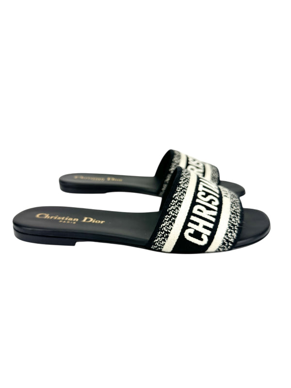 Christian Dior Black Canvas Printed Slides Size 36.5