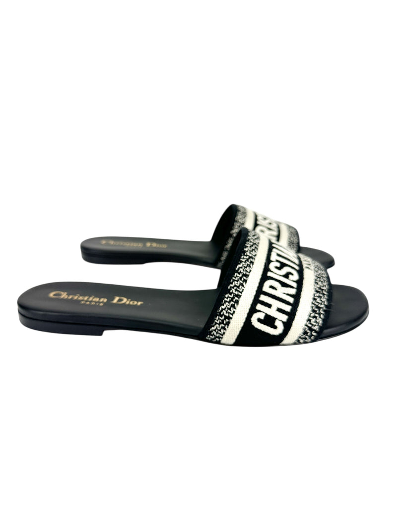 Christian Dior Black Canvas Printed Slides Size 36.5