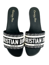 Christian Dior Black Canvas Printed Slides Size 36.5