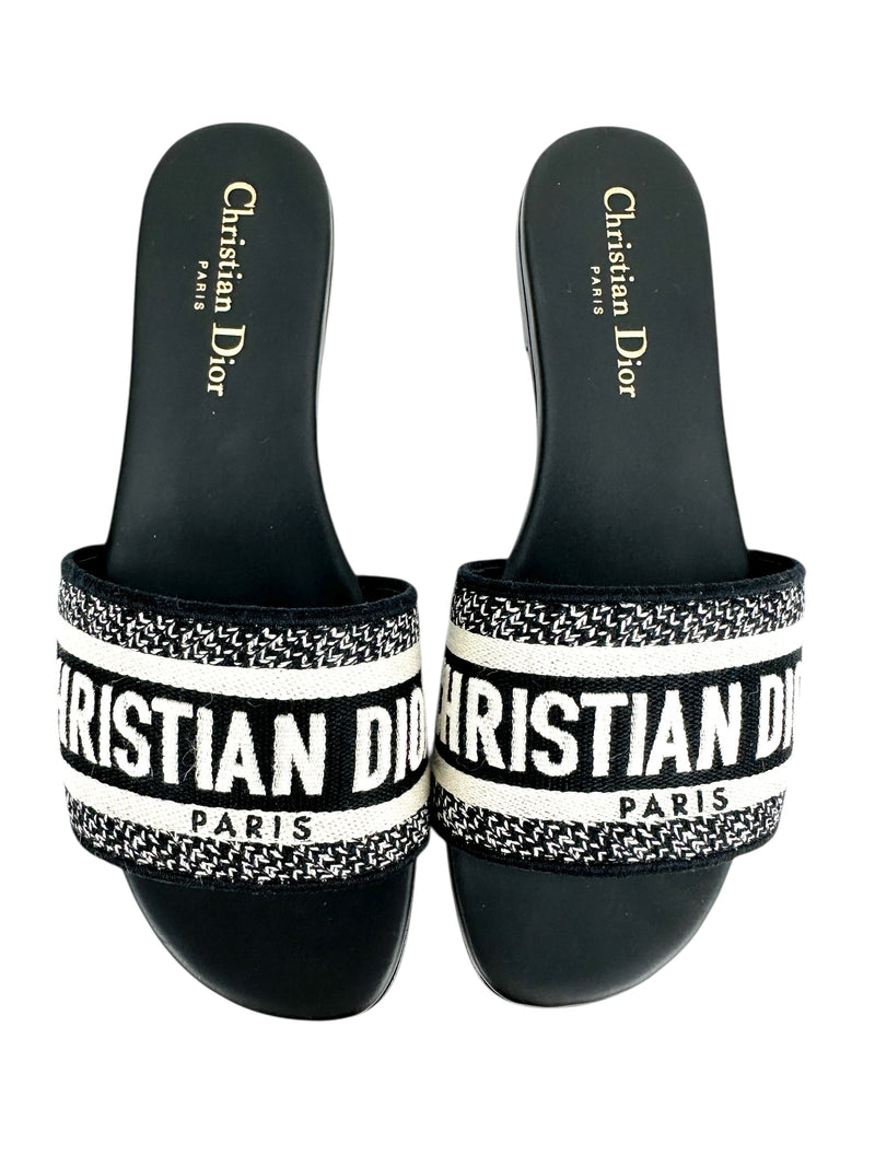 Christian Dior Black Canvas Printed Slides Size 36.5
