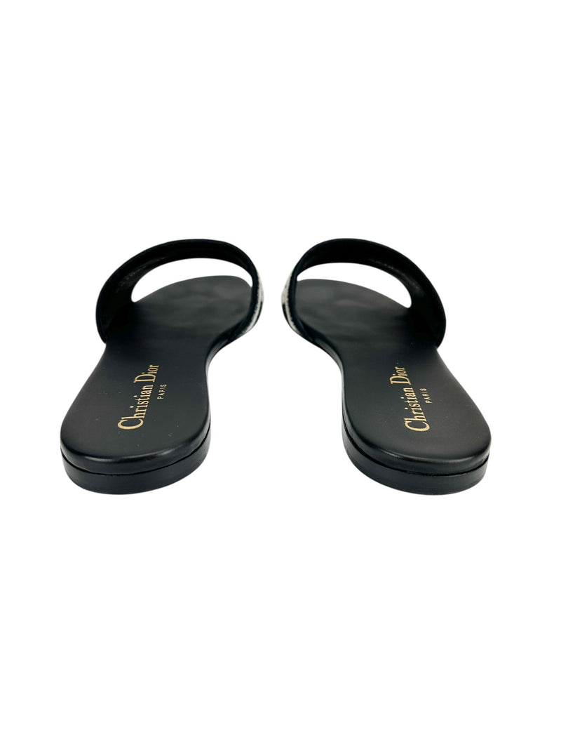 Christian Dior Black Canvas Printed Slides Size 36.5