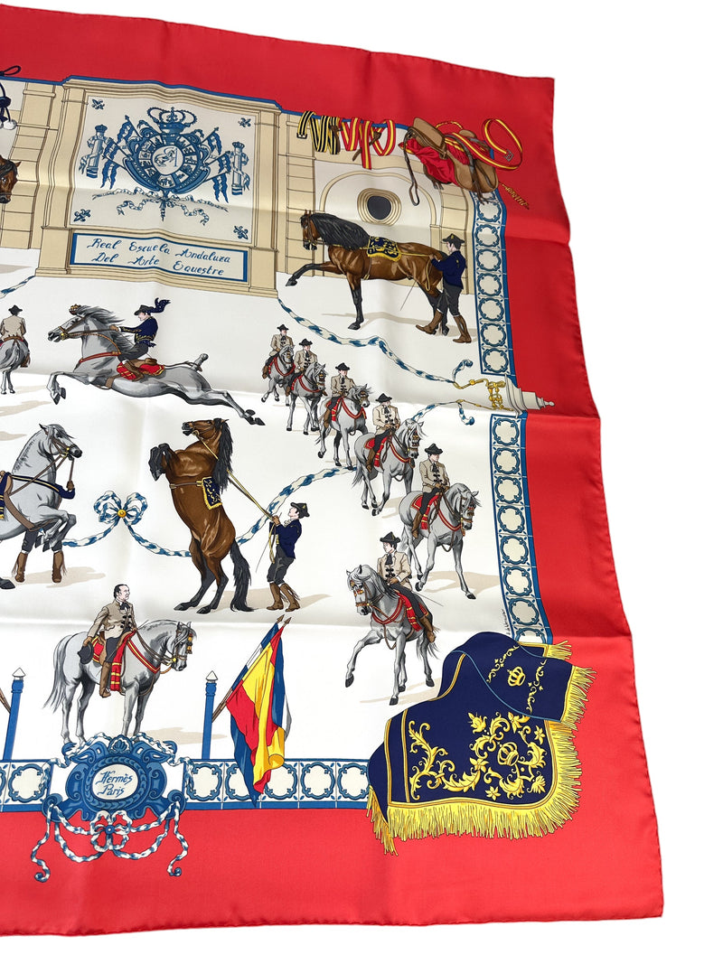 Hermès Red Escuela Andaluza Del Arte Scarf 90CM (Full Set)