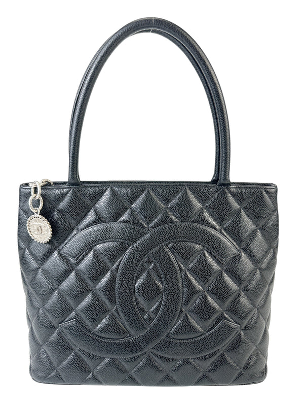 Chanel Vintage Black Caviar Leather Medallion Tote