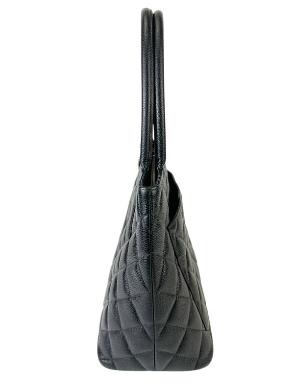 Chanel Vintage Black Caviar Leather Medallion Tote