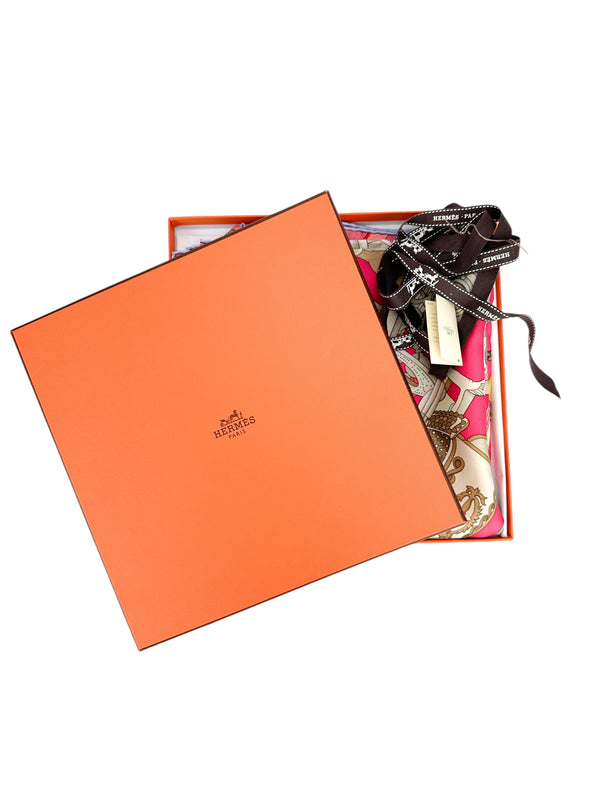Hermes Pink Concours de Entriers 90cm Scarf (Full Set)