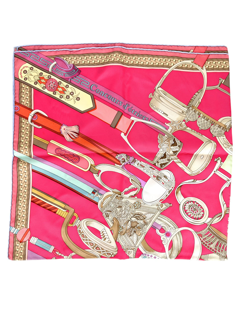Hermes Pink Concours de Entriers 90cm Scarf (Full Set)