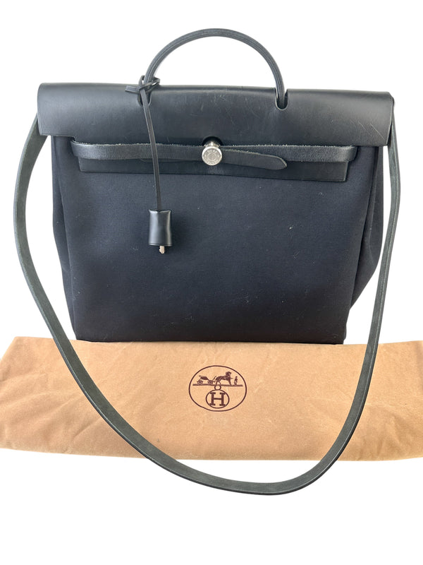 Hermès Black Toile Herbag W/ Black Toile Spare Bag