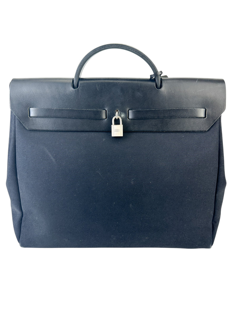 Hermès Black Toile Herbag W/ Black Toile Spare Bag