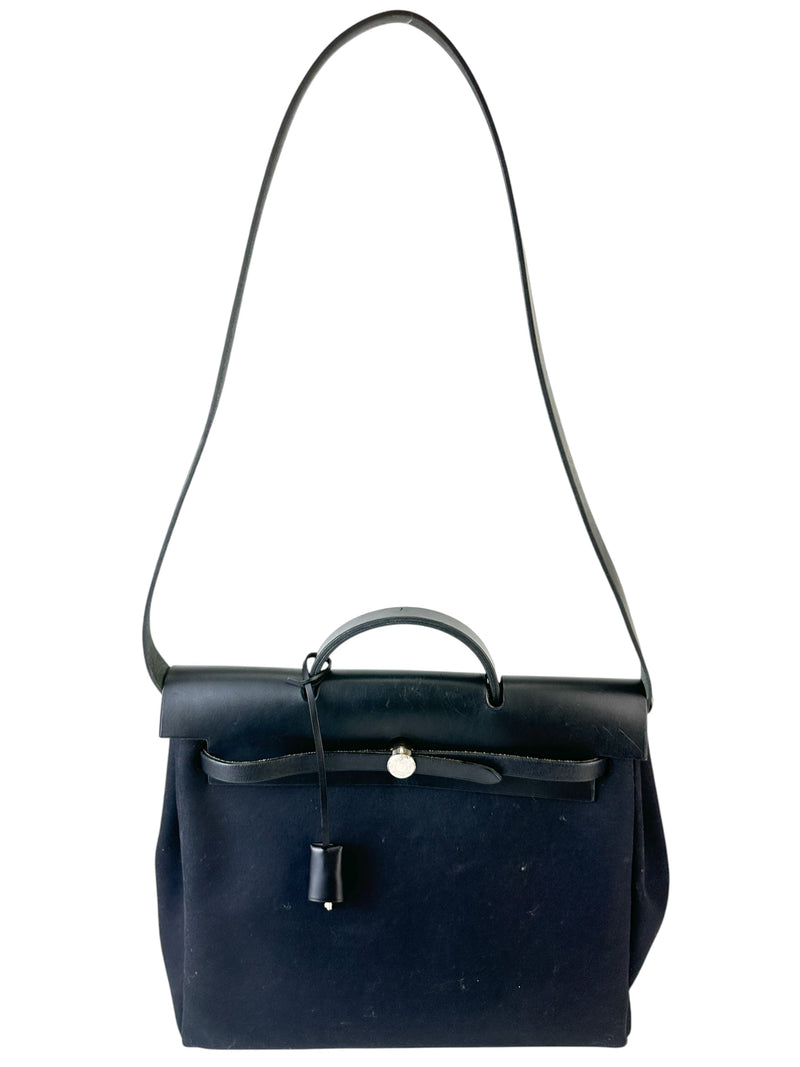 Hermès Black Toile Herbag W/ Black Toile Spare Bag