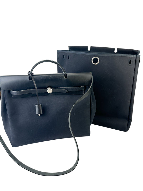 Hermès Black Toile Herbag W/ Black Toile Spare Bag