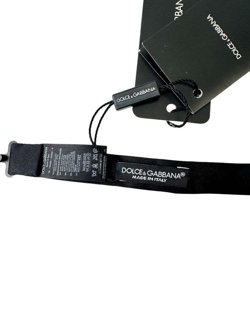 Dolce & Gabbana Silver Crystal and Black Satin Bow Tie (Full Set)