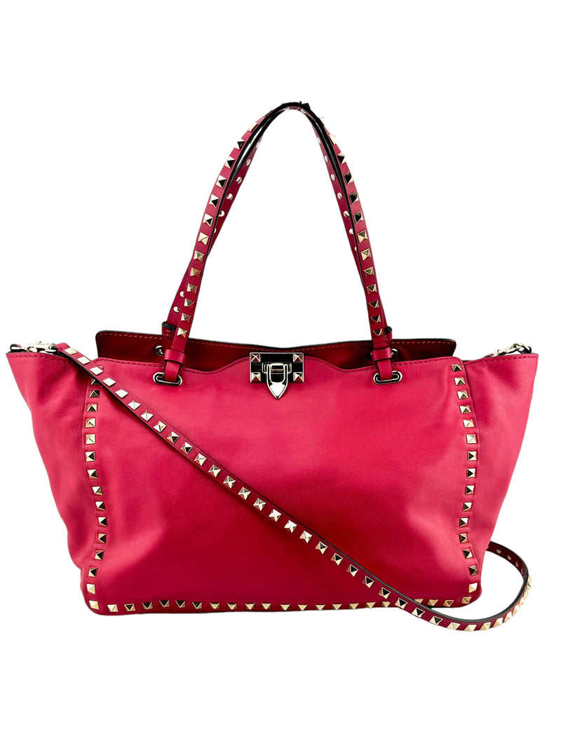 Valentino Pink Leather Rockstud Tote Bag