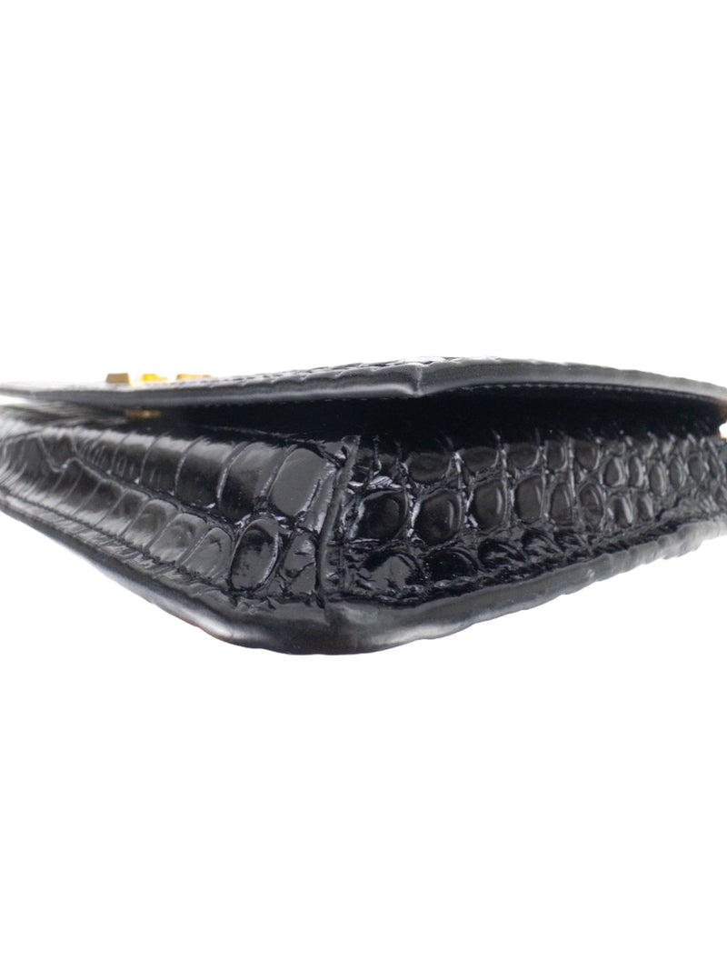 Saint Laurent Black Crocodile-Embossed Calfskin Phone Holder