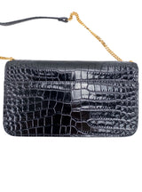 Saint Laurent Black Crocodile-Embossed Calfskin Phone Holder