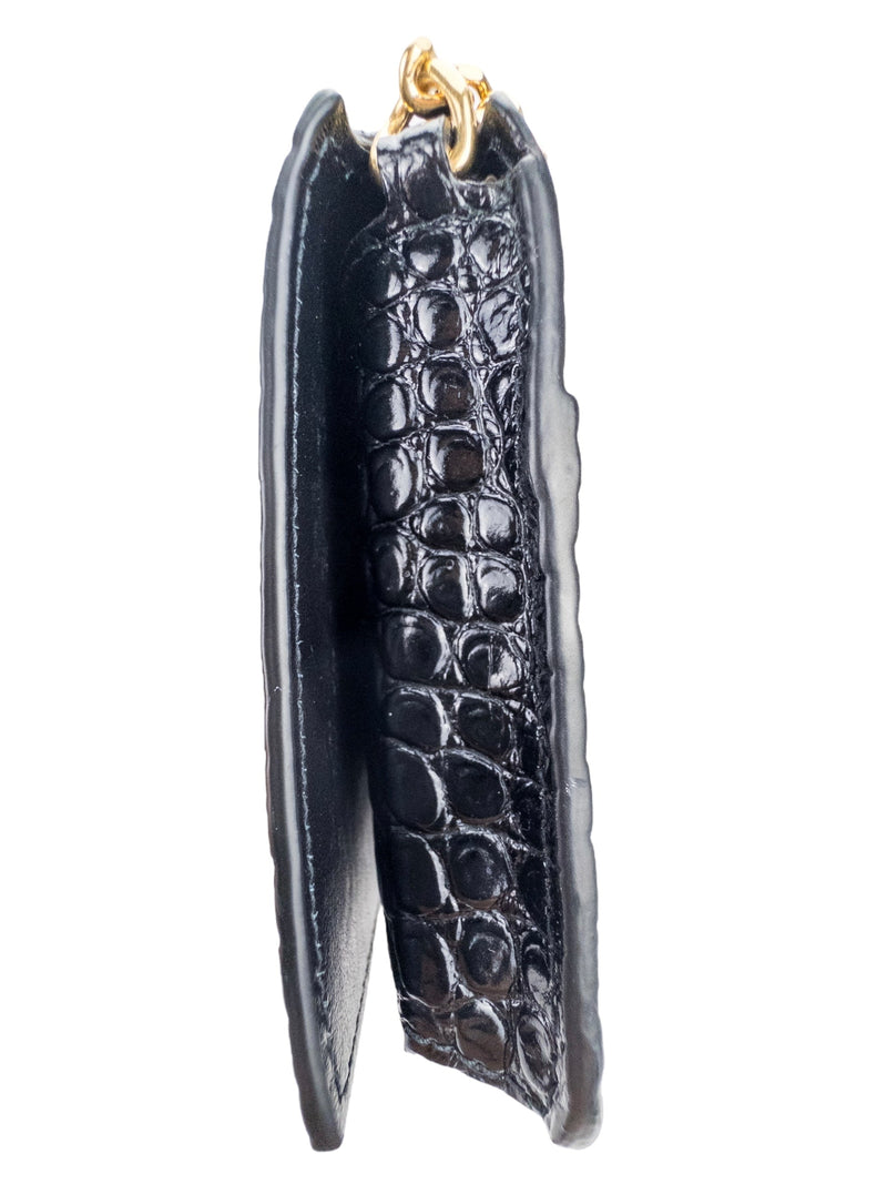 Saint Laurent Black Crocodile-Embossed Calfskin Phone Holder