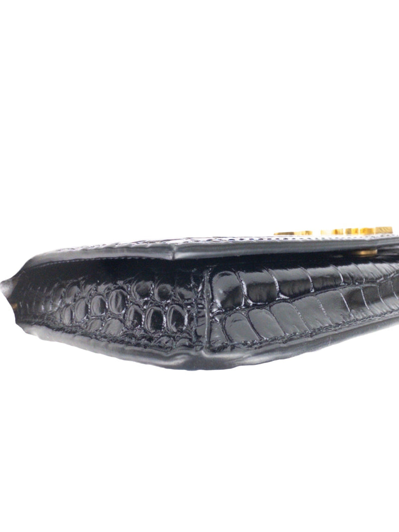 Saint Laurent Black Crocodile-Embossed Calfskin Phone Holder