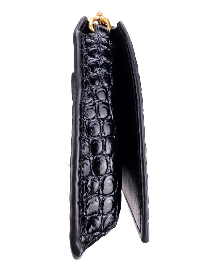 Saint Laurent Black Crocodile-Embossed Calfskin Phone Holder