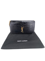 Saint Laurent Black Crocodile-Embossed Calfskin Phone Holder