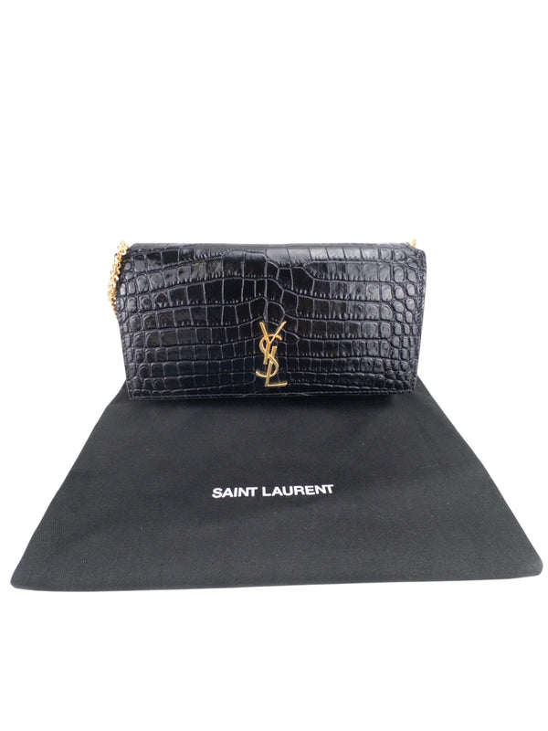 Saint Laurent Black Crocodile-Embossed Calfskin Phone Holder