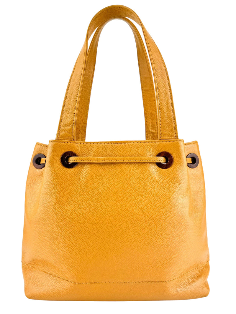 Chanel Vintage Mustard Caviar Timeless Drawstring Tote