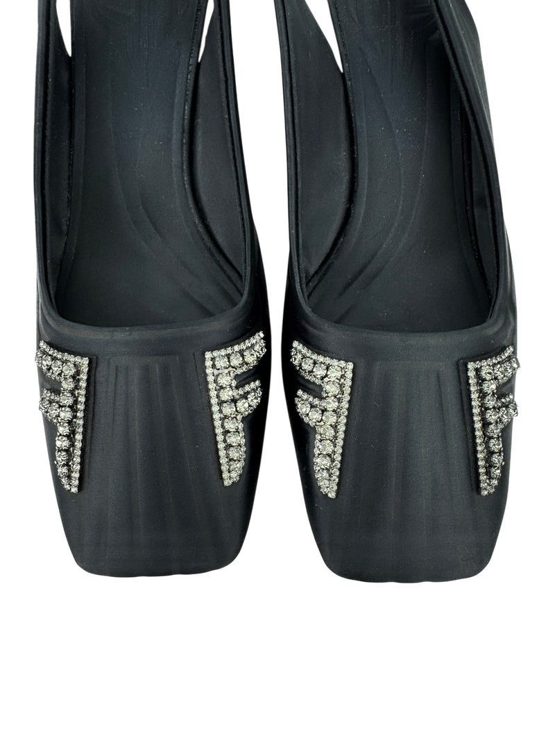 Fendi Black Ffreedom satin heels size 37